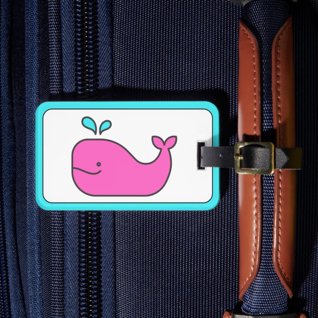 Preppy Pink und Aqua Whale Personalisiert Gepäckanhänger (Vorderseite Insitu 4)