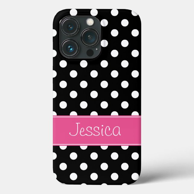 Preppy Pink und Black Polka Dots Personalisiert Case-Mate iPhone Hülle (Rückseite)