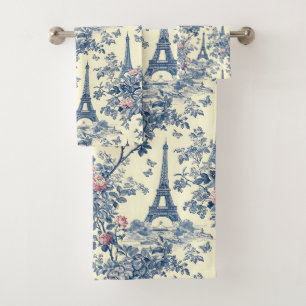 Preppy Pink und Blue Pariser Eiffelturm Badhandtuch Set