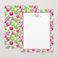 Preppy Pink und Green Apples Monogram