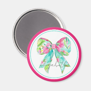 Preppy Pink und Green Bow Personalisiert Magnet