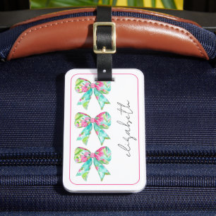 Preppy Pink und Green Bow Personalisiert Travel Gepäckanhänger