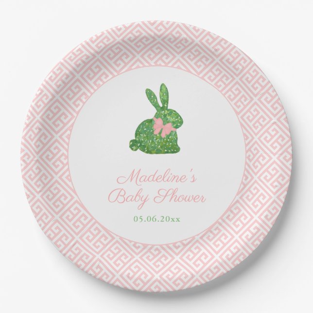Preppy Pink und Green Bunny Bunny Baby Dusche Part Pappteller (Vorderseite)