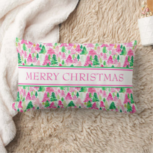 Preppy Pink und Green Christmas Trees Lendenkissen
