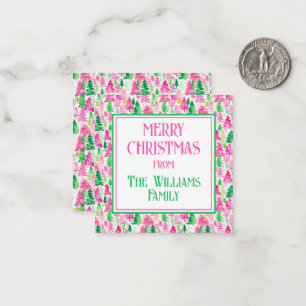 Preppy Pink und Green Christmas Trees Personalisie Mitteilungskarte
