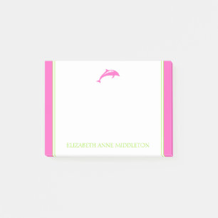 Preppy Pink und Green Delphin Personalisiert Post-it Klebezettel