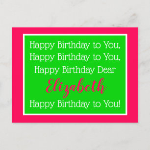 Preppy Pink und Green Happy Birthday Song Postkarte