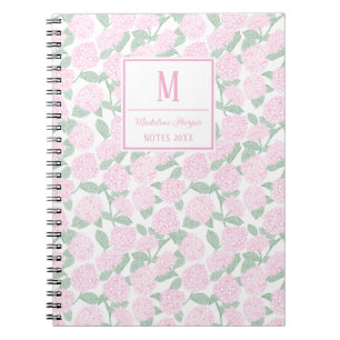 Preppy Pink und Green Hydrangeas Monogram Notizblock