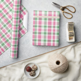 Preppy Pink und Green Kariert Geschenkpapier