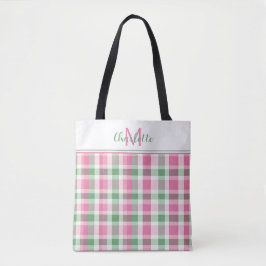 Preppy Pink und Green Kariert Monogram
