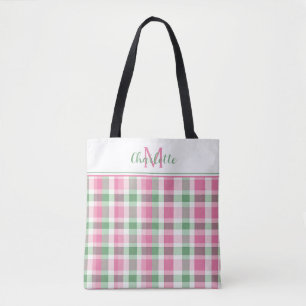 Preppy Pink und Green Kariert Monogram