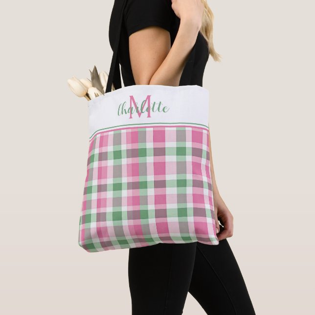 Preppy Pink und Green Kariert Monogram (Von Nahem)