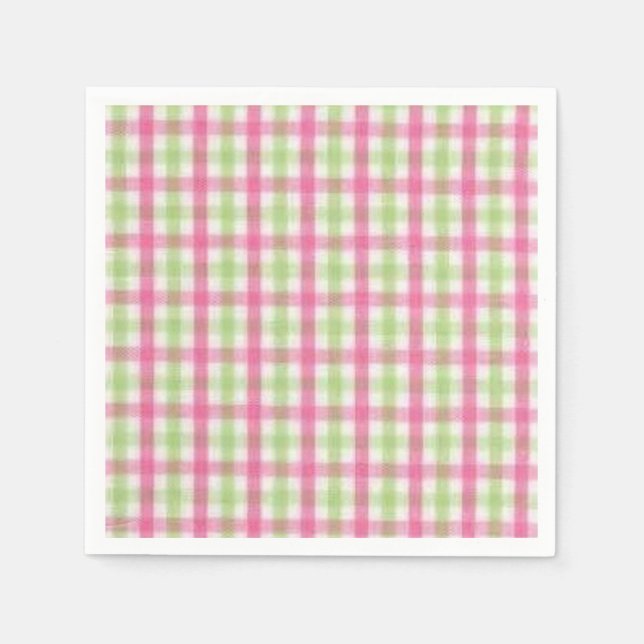 Preppy Pink und Green Kariert Serviette (Vorderseite)