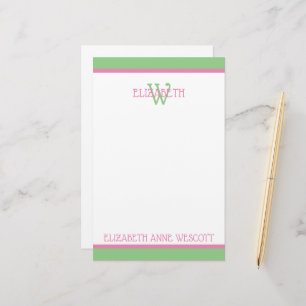 Preppy Pink und Green Monogram Briefpapier