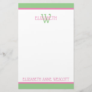 Preppy Pink und Green Monogram Briefpapier