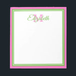 Preppy Pink und Green Monogram Notizblock<br><div class="desc">Personalisieren Sie dieses pinkfarbene und grüne Monogramm-Notizblock mit Ihrer Wahl des Namens und des Initials.</div>
