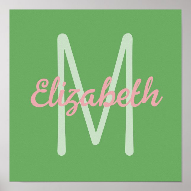 Preppy Pink und Green Monogram Poster (Vorne)