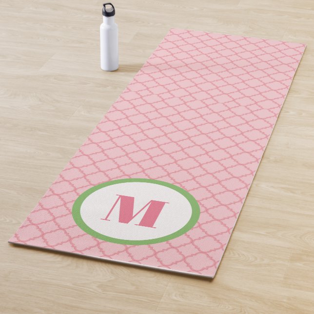Preppy-Pink und Green-Monogram-Quarterfolie Yogamatte (Beispiel)