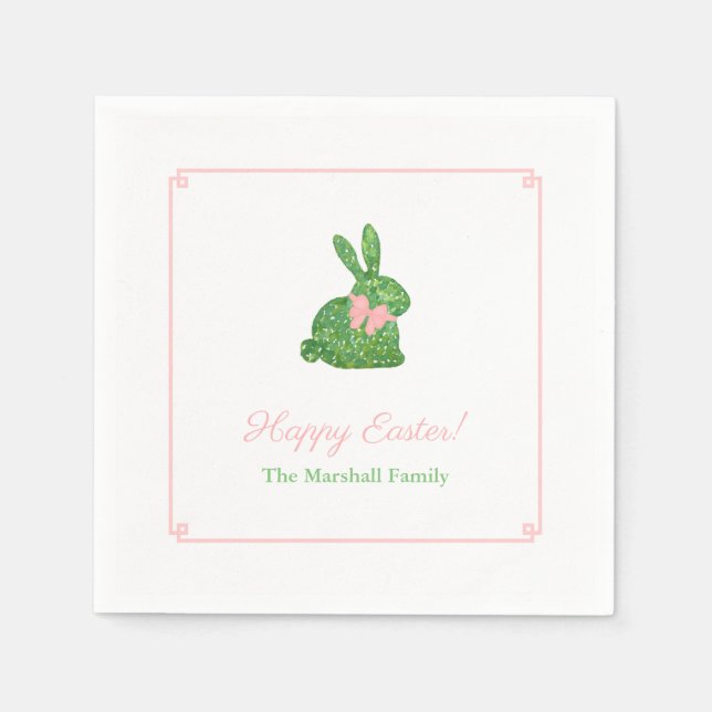 Preppy Pink und Green Oaster Bunny Brunch Party Serviette (Vorderseite)