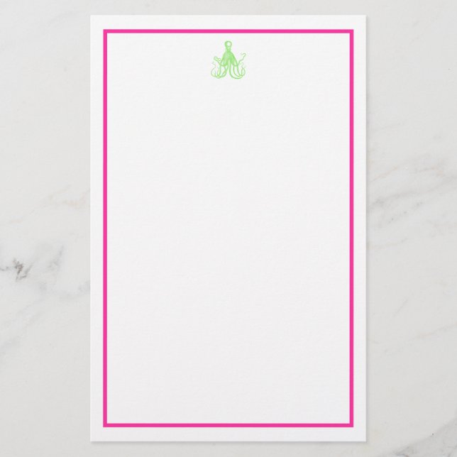 Preppy Pink und Green Octopus Briefpapier (Vorderseite)