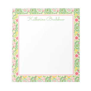 Preppy Pink und Green Paisley Notepad Notizblock