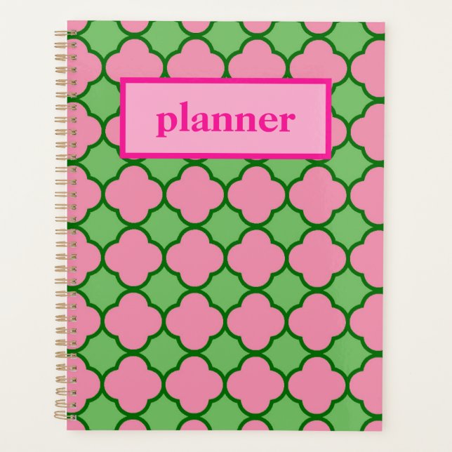 Preppy Pink und Green Quatrefolie Planer (Vorderseite)