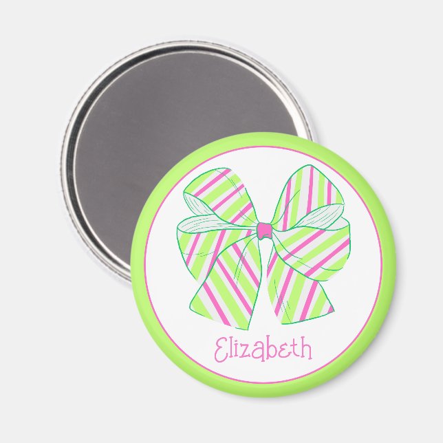 Preppy Pink und Green Strick Bow Personalisiert Magnet (Vorderseite/Rückseite)