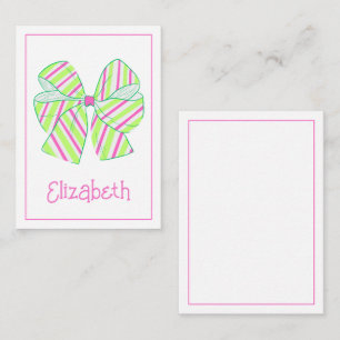 Preppy Pink und Green Strick Bow Personalisiert Mitteilungskarte