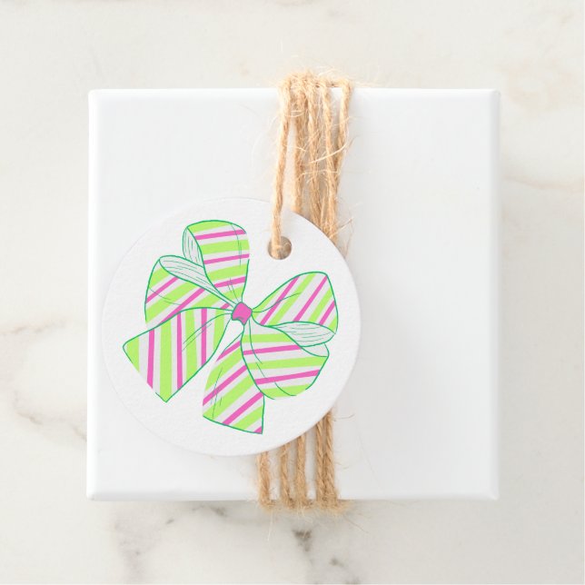 Preppy Pink und Green Strick Bows Geschenkanhänger (Beispiel)