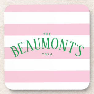 Preppy Pink und Green Stripe Verlobung Getränkeuntersetzer