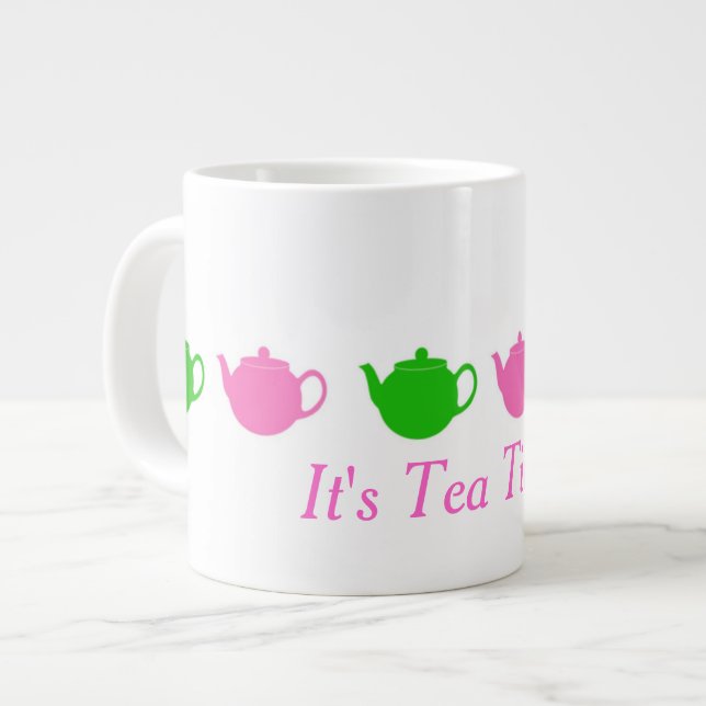 Preppy Pink und Green Teapots Jumbo-Tasse (Vorderseite Links)