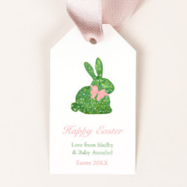 Preppy Pink und Green Topiary Bunny Osterdusche Geschenkanhänger