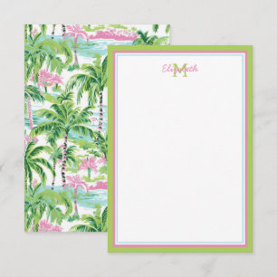 Preppy Pink und Green Tropical Palm Tree Mitteilungskarte