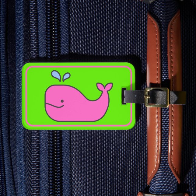 Preppy Pink und Green Whale Personalisiert Gepäckanhänger (Vorderseite Insitu 4)
