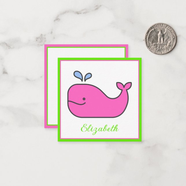 Preppy Pink und Green Whale Personalisiert Mitteilungskarte (Vorderseite/Rückseite Beispiel)