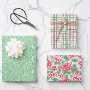 Preppy Pink und Green Wrapping Paper (Set 3) Geschenkpapier Set