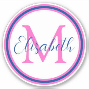 Preppy Pink und Navy Blue Monogram Aufkleber