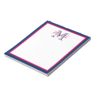Preppy Pink und Navy Blue Monogram Notizblock