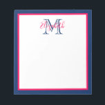 Preppy Pink und Navy Blue Monogram Notizblock<br><div class="desc">Dieses elegante Notizblock verfügt über einen Rahmen aus hellrosa und klassisch marineblau mit einem passenden Monogramm, das Sie mit Ihrer Wahl des Namens und des Initials personalisieren können.</div>