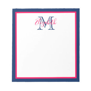 Preppy Pink und Navy Blue Monogram Notizblock