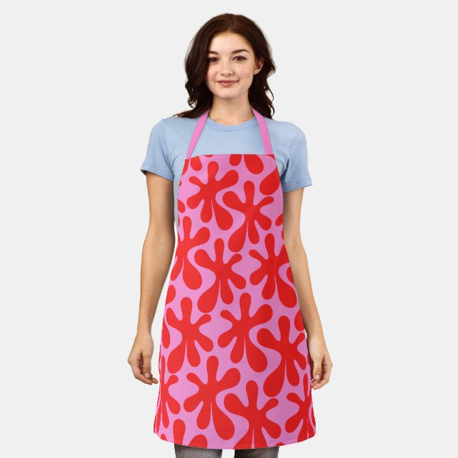 Preppy Pink und Red Amoeba Modernes Muster Schürze (Getragen)