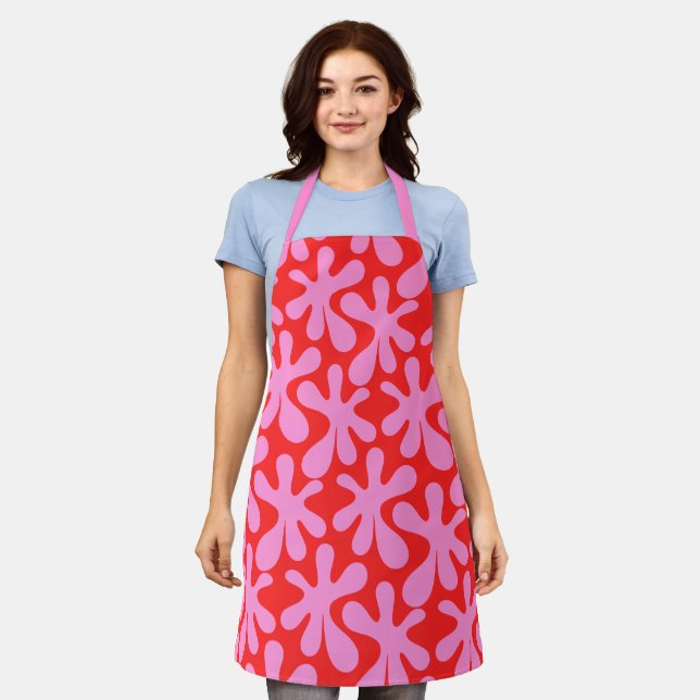 Preppy Pink und Red Amoeba Modernes Muster Schürze (Getragen)