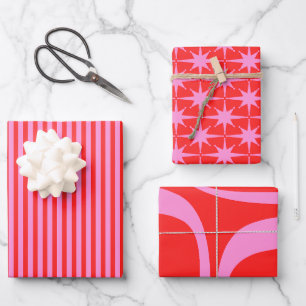 Preppy Pink und Red Pattern Mix Geschenkpapier Set