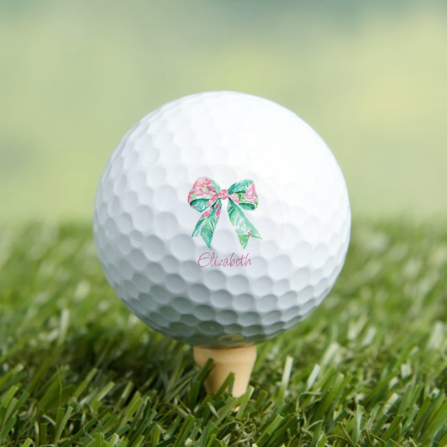 Preppy Pink und Türkis Floral Bow Personalisiert Golfball (Insitu T-Shirt)