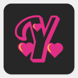Preppy Pink Varsity Letter Y, rosa Letter y Class Quadratischer Aufkleber