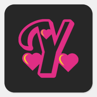 Preppy Pink Varsity Letter Y, rosa Letter y Class Quadratischer Aufkleber