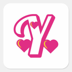 Preppy Pink Varsity Letter Y, rosa Letter y Class Quadratischer Aufkleber