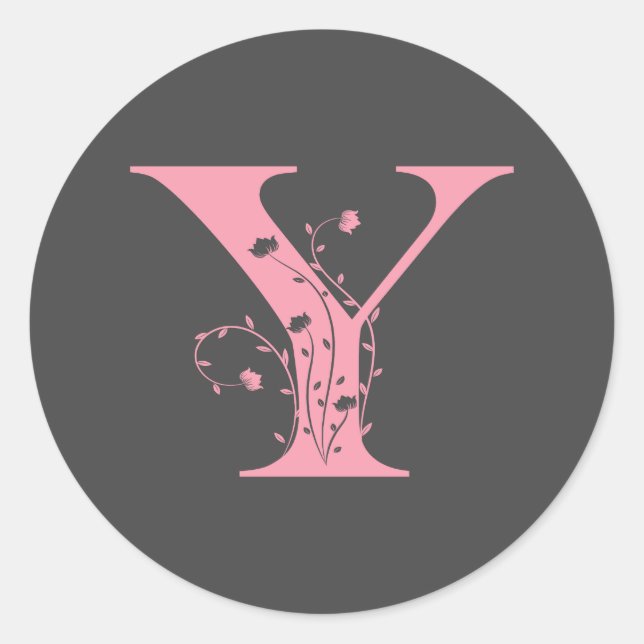 Preppy Pink Varsity Letter Y, rosa Letter y Class Runder Aufkleber (Vorderseite)