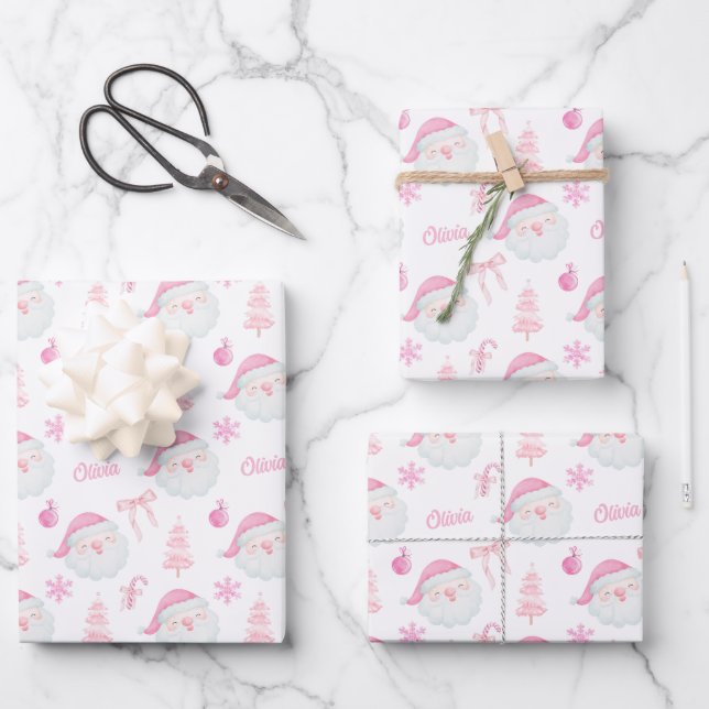 Preppy Pink Weihnachts-Wrapper Geschenkpapier Set (Vorderseite)