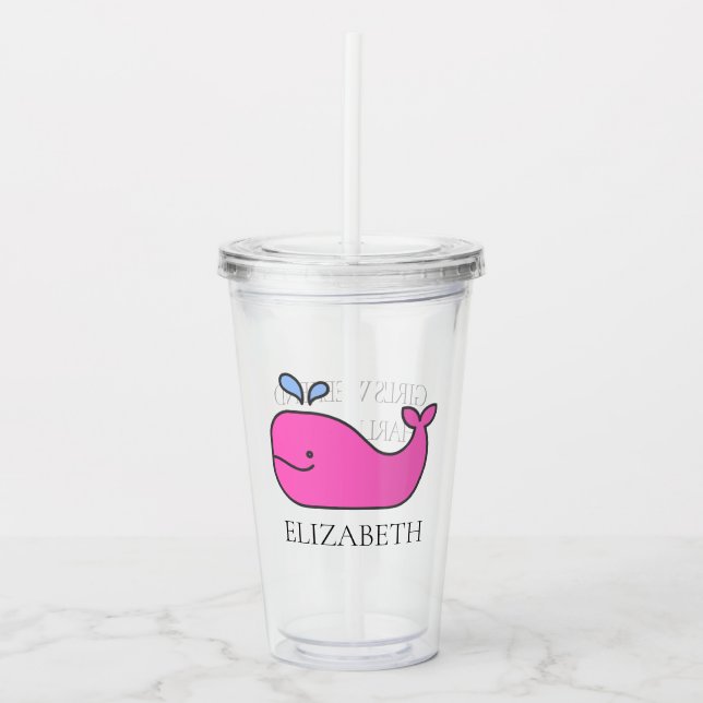 Preppy Pink Whale Personalisiert Acryltrinkbecher (Vorderseite)